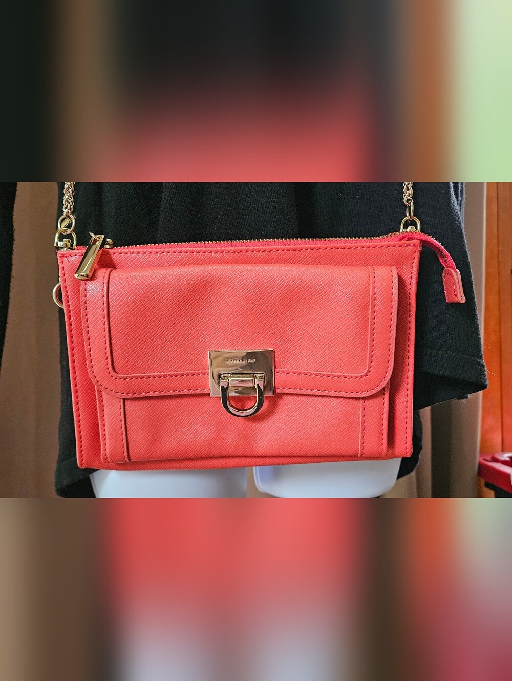 NWOT Ivanka Trump Coral Saffiano Leather Crossbody Clutch Purse
